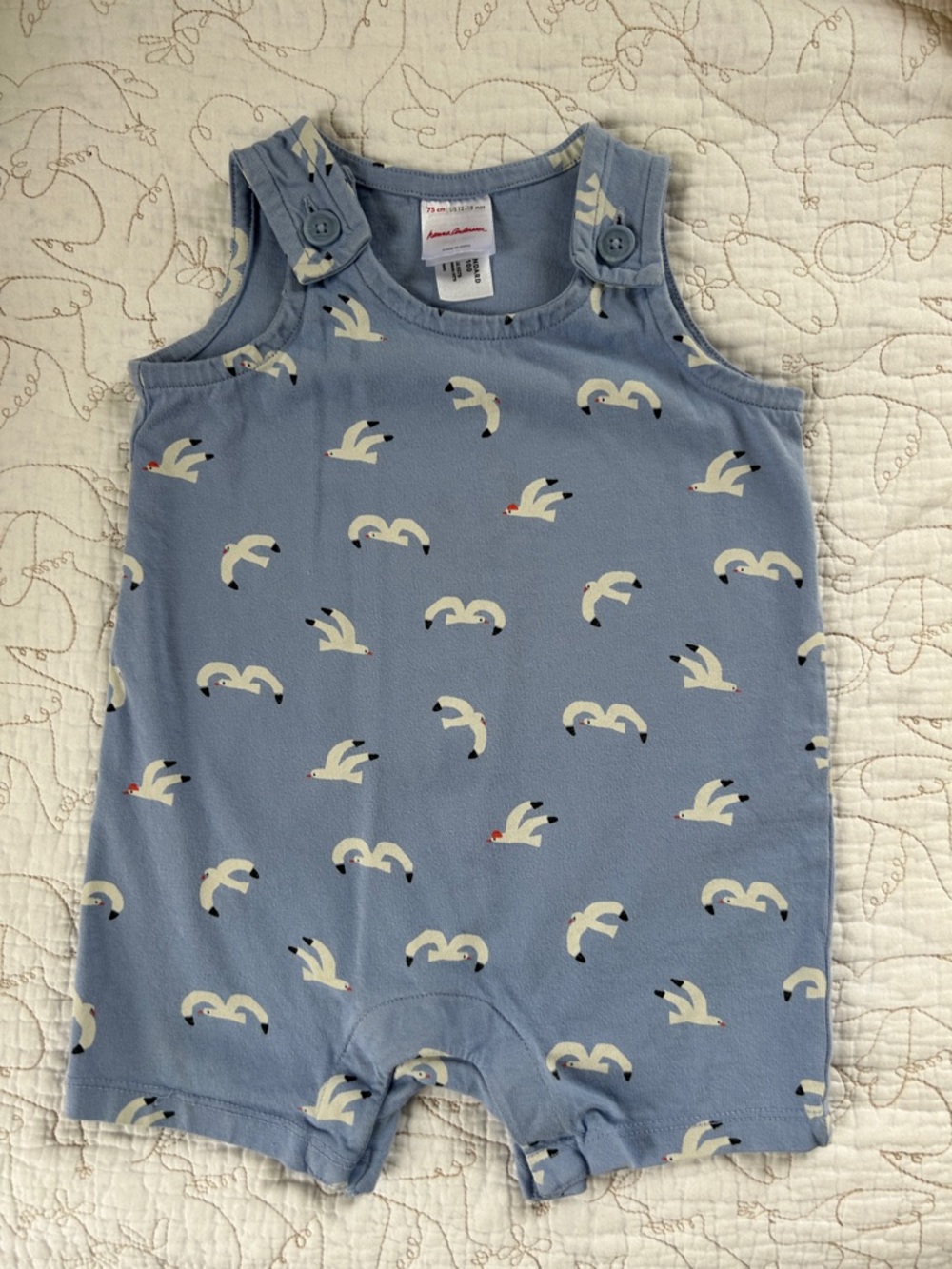 Blue Baby Romper with White Seagull Print